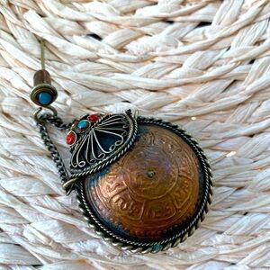 Vintage Bohemian Copper Thailand Necklace Charm Snuff Perfume Pendant